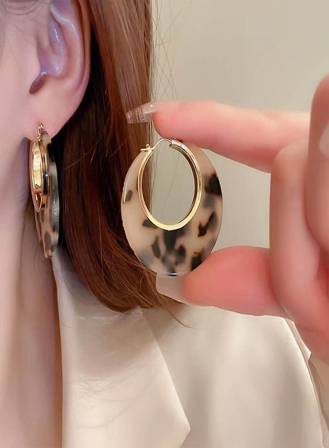 IRCOMULTI Vintage Leopard Print Hoop Earrings Tortoise Shell Hoop Earrings Tortoise Resin Earrings Leopard Print Acrylic Earrings Large Acrylic Hoop Earrings Jewelry for Women - Image 5